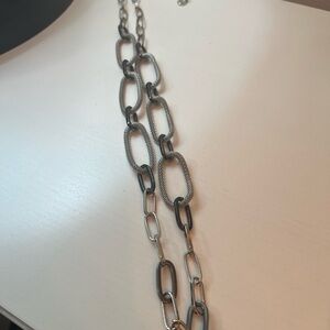 RJ Graziano Signed Mixed Mesh Silvertone Black Rhodium Chain Necklace Long 34"